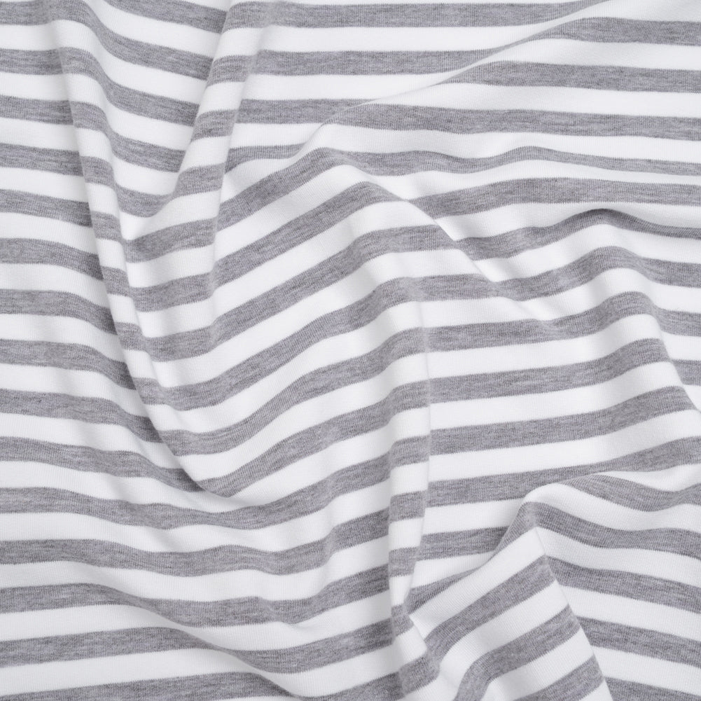 Stretch Cotton French Terry - Heathered Gray and White Stripes - Deadstock Stretch Cotton French Terry - Heathered Gray and White Stripes - Deadstock