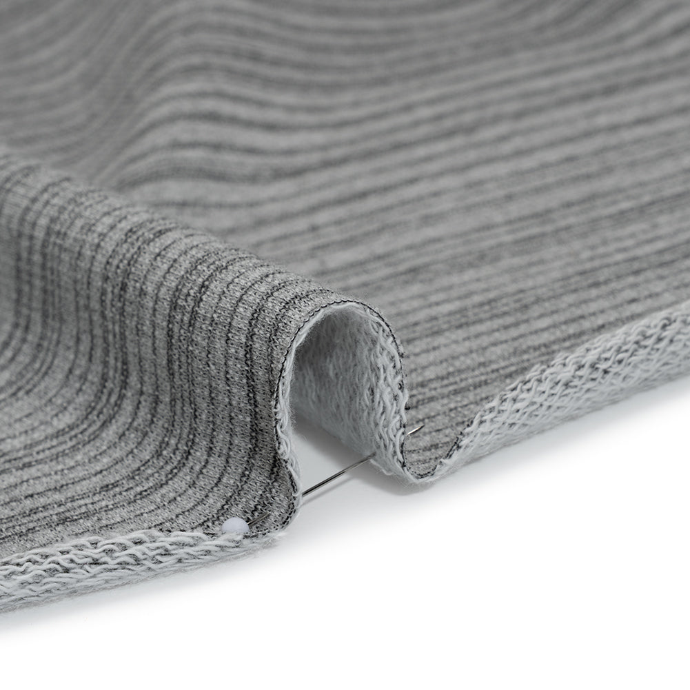 Cotton Blend French Terry - Heathered Light Gray and Charcoal Gradient Stripes - Deadstock Cotton Blend French Terry - Heathered Light Gray and Charcoal Gradient Stripes - Deadstock