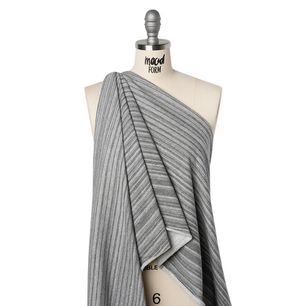 Cotton Blend French Terry - Heathered Light Gray and Charcoal Gradient Stripes - Deadstock Cotton Blend French Terry - Heathered Light Gray and Charcoal Gradient Stripes - Deadstock