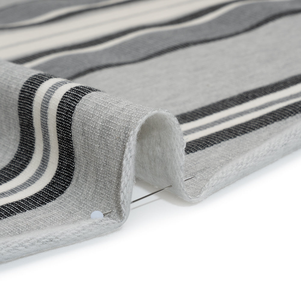 Cotton Sweatshirt Fleece - Heathered Gray, Charcoal and White Barcode Stripes - Deadstock Cotton Sweatshirt Fleece - Heathered Gray, Charcoal and White Barcode Stripes - Deadstock