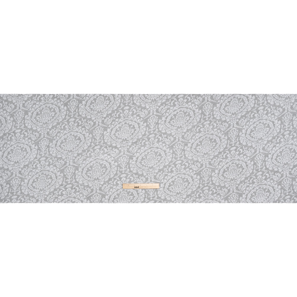 Polyester Burnout Jersey - White Floral Medallions and Stripes - Deadstock Polyester Burnout Jersey - White Floral Medallions and Stripes - Deadstock