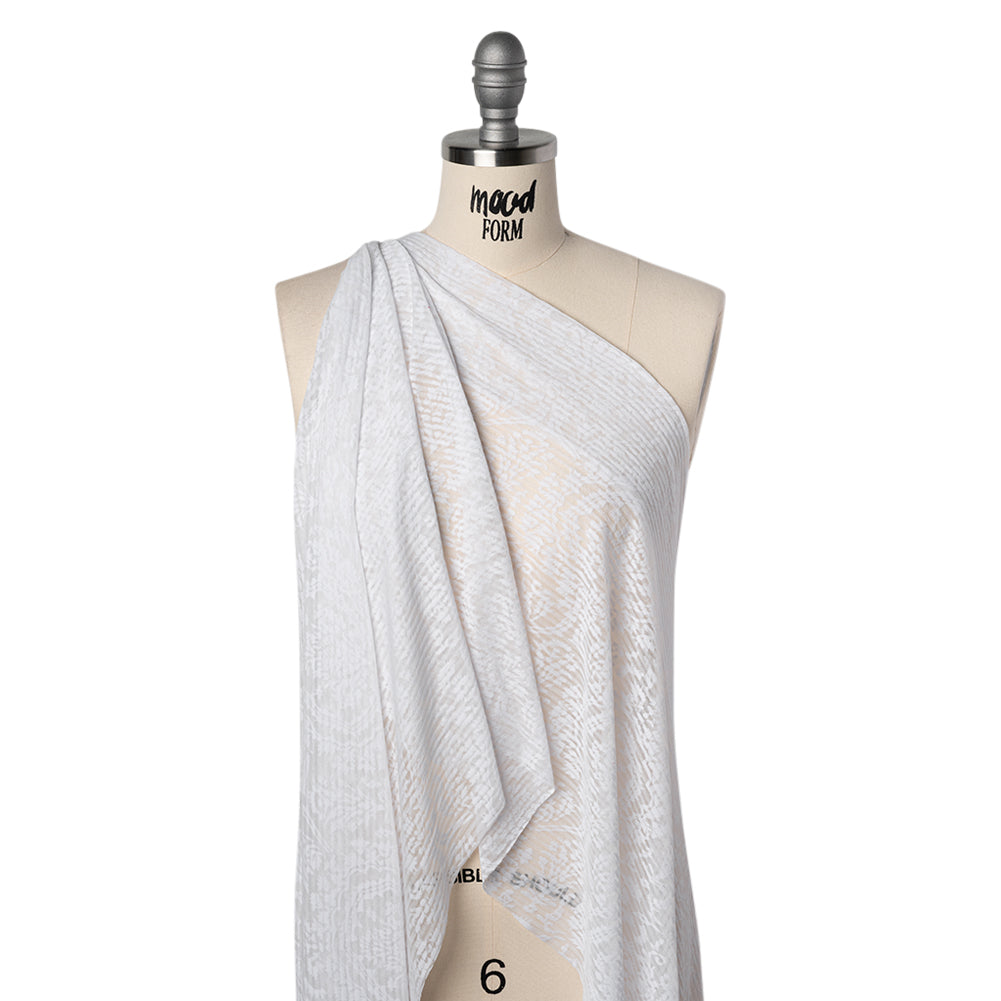 Polyester Burnout Jersey - White Floral Medallions and Stripes - Deadstock Polyester Burnout Jersey - White Floral Medallions and Stripes - Deadstock