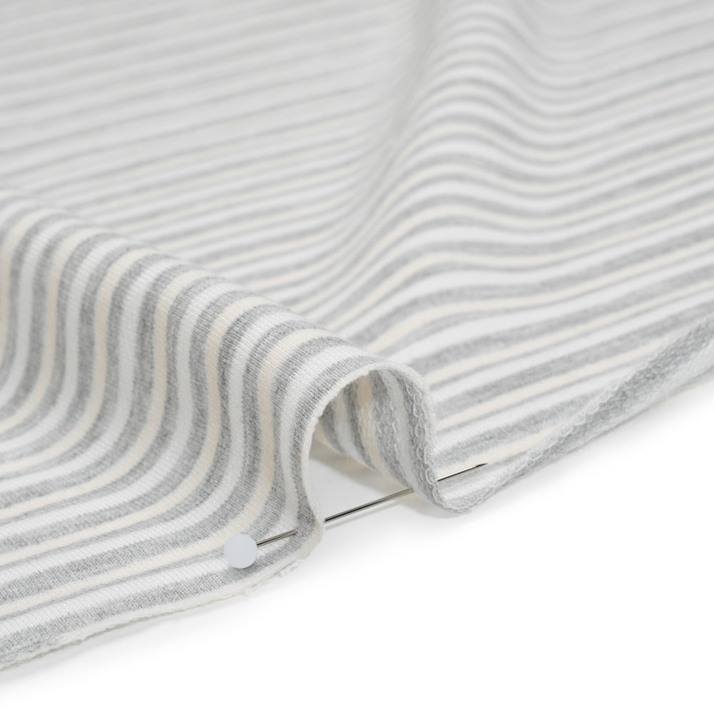 Polyester French Terry - Heathered Gray, Cream and White Stripes - Deadstock Polyester French Terry - Heathered Gray, Cream and White Stripes - Deadstock