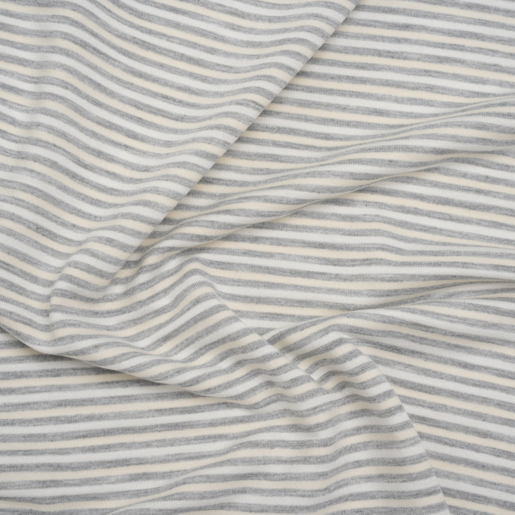 Polyester French Terry - Heathered Gray, Cream and White Stripes - Deadstock Polyester French Terry - Heathered Gray, Cream and White Stripes - Deadstock