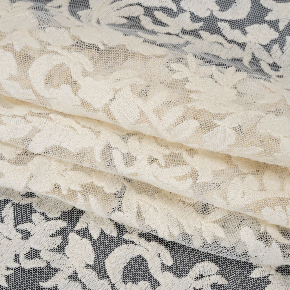Embroidered Lace - Ivory Floral Crescents - Deadstock Embroidered Lace - Ivory Floral Crescents - Deadstock