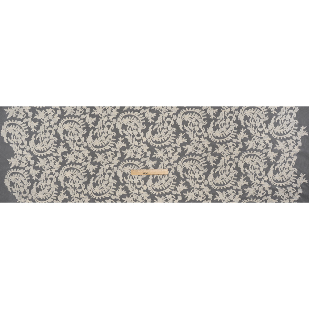 Embroidered Lace - Ivory Floral Crescents - Deadstock Embroidered Lace - Ivory Floral Crescents - Deadstock