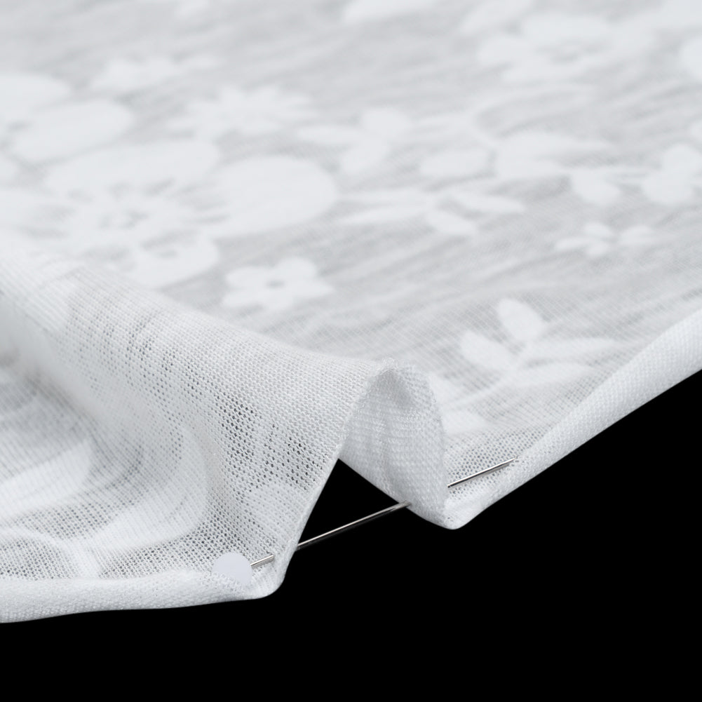 Cotton and Polyester Burnout Jersey - White Floral - Deadstock Cotton and Polyester Burnout Jersey - White Floral - Deadstock