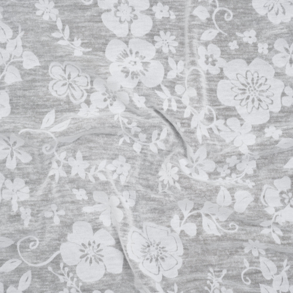 Cotton and Polyester Burnout Jersey - White Floral - Deadstock Cotton and Polyester Burnout Jersey - White Floral - Deadstock