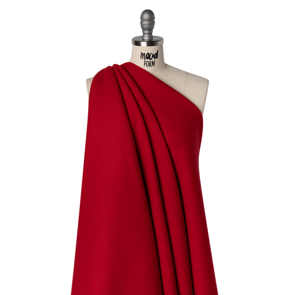 Recycled Brushed Wool Blend Twill Coating - Ruby Red - Made in Italy - Maeve Collection Drape Recycled Brushed Wool Blend Twill Coating - Ruby Red - Made in Italy - Maeve Collection Drape