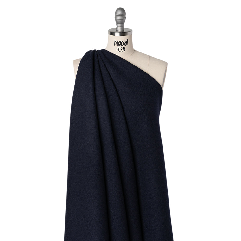 Recycled Brushed Wool Blend Twill Coating - Midnight Blue - Made in Italy - Maeve Collection Drape Recycled Brushed Wool Blend Twill Coating - Midnight Blue - Made in Italy - Maeve Collection Drape