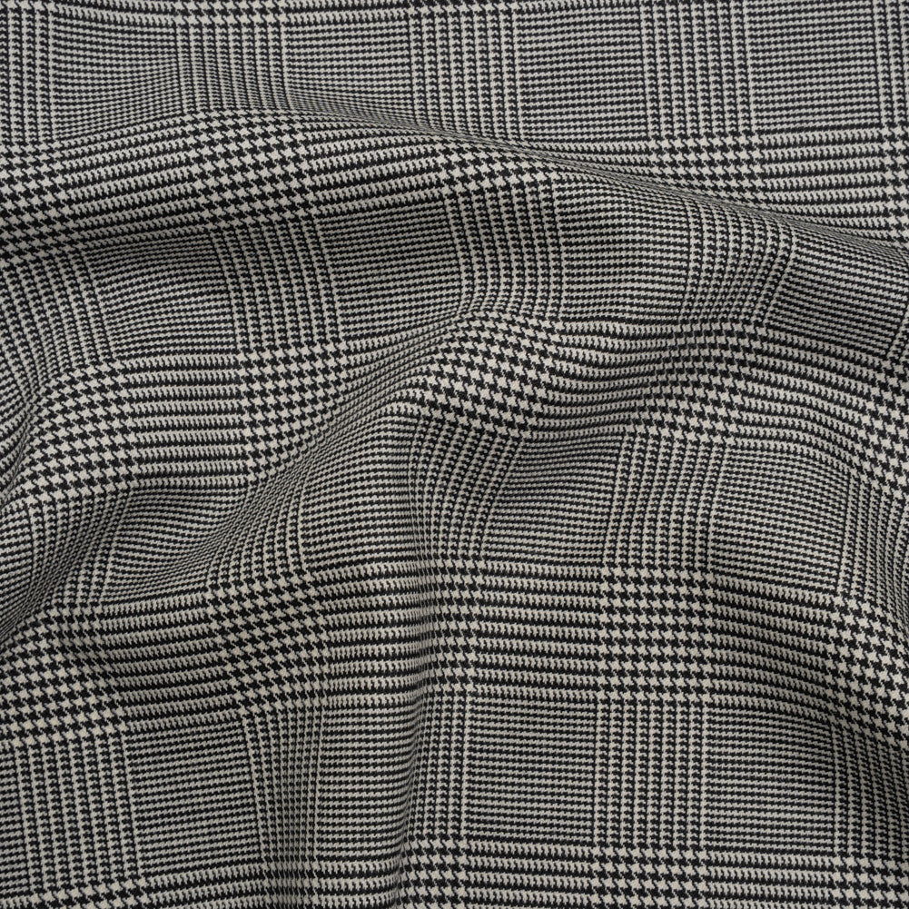 Stretch Wool Twill Suiting Made in Italy - Black and White Glen Plaid Stretch Wool Twill Suiting Made in Italy - Black and White Glen Plaid