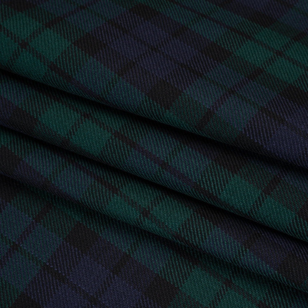 Virgin Wool Twill Made in Italy - Blue and Green Black Watch Plaid Virgin Wool Twill Made in Italy - Blue and Green Black Watch Plaid