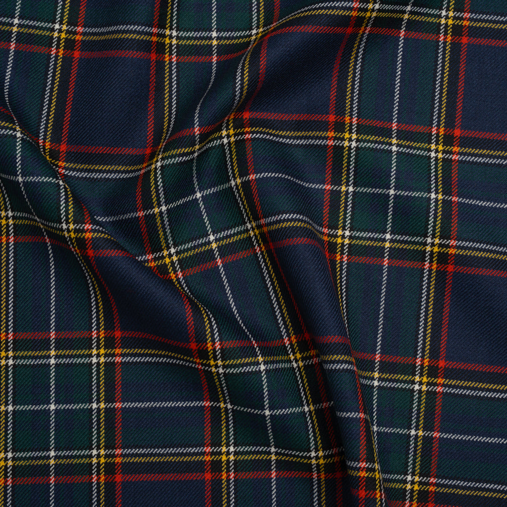 Virgin Wool Twill Made in Italy - Navy Blue, Green and Red Plaid Virgin Wool Twill Made in Italy - Navy Blue, Green and Red Plaid