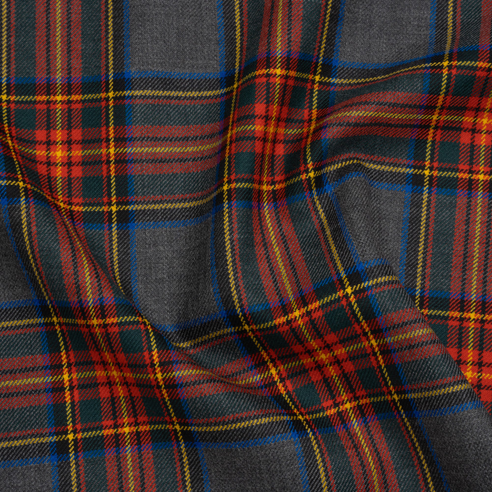 Virgin Wool Twill Made in Italy - Heathered Gray, Red and Yellow Plaid Virgin Wool Twill Made in Italy - Heathered Gray, Red and Yellow Plaid