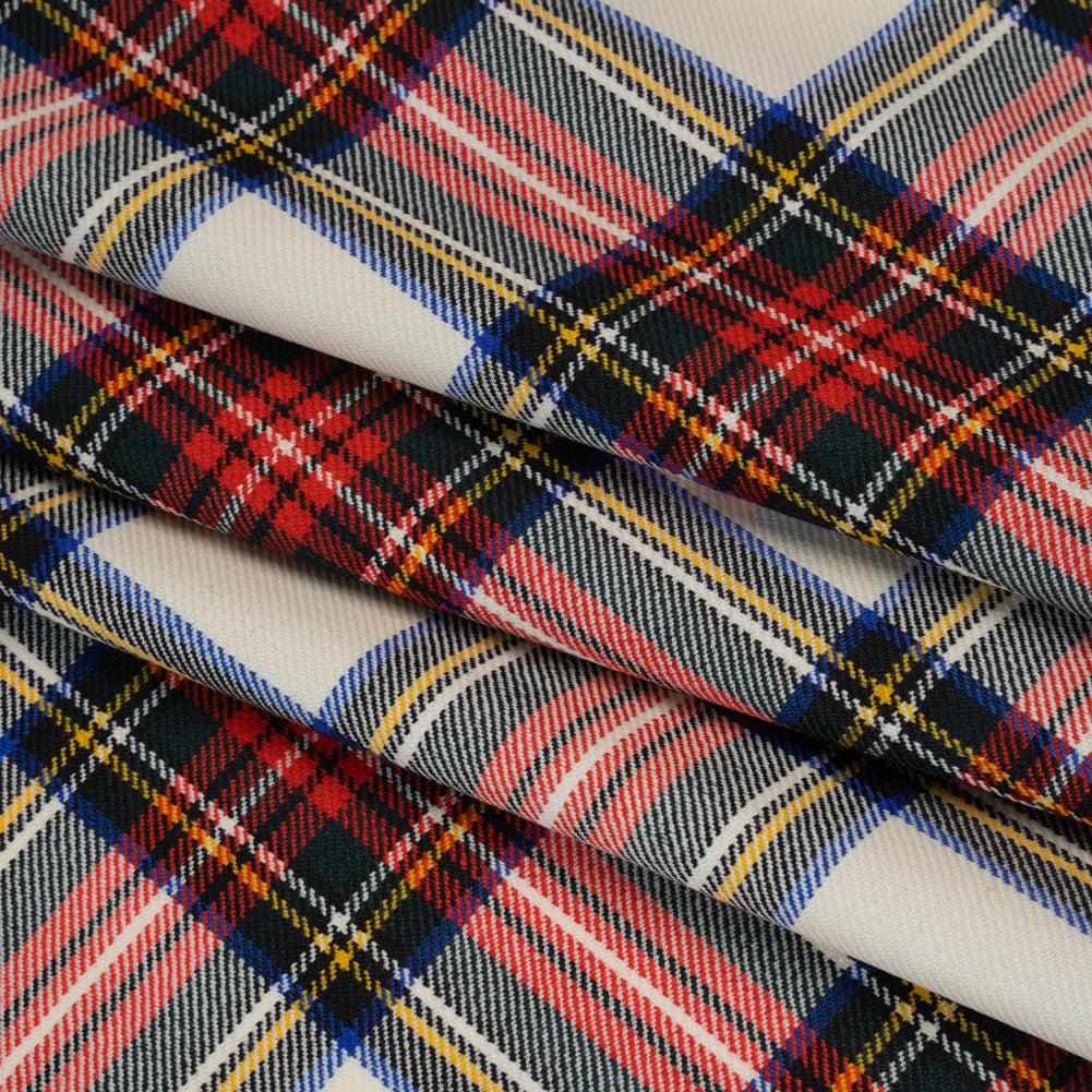 Virgin Wool Twill Made in Italy - White, Red and Blue Plaid Folded Virgin Wool Twill Made in Italy - White, Red and Blue Plaid Folded