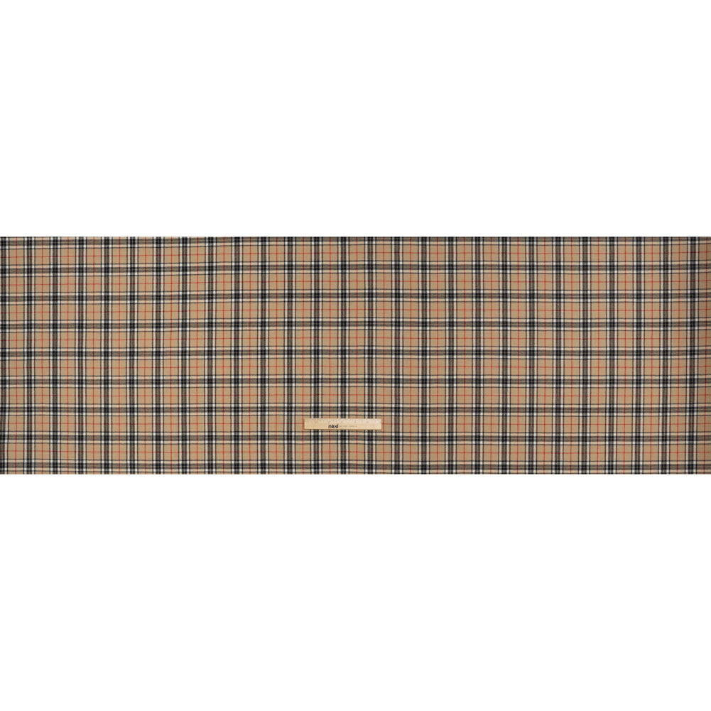 Virgin Wool Twill Made in Italy - Beige, Black and Red Classic Plaid Virgin Wool Twill Made in Italy - Beige, Black and Red Classic Plaid
