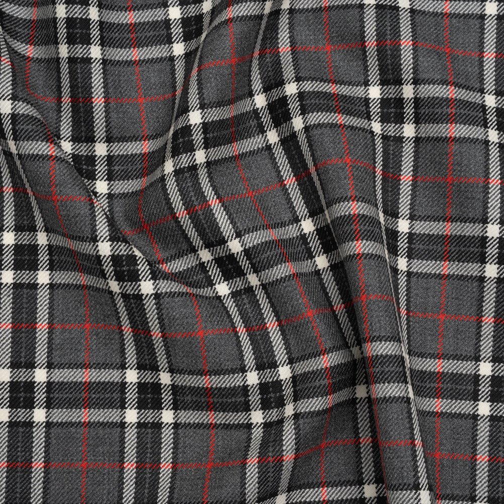 Virgin Wool Twill Made in Italy - Gray, Black and Red Classic Plaid Virgin Wool Twill Made in Italy - Gray, Black and Red Classic Plaid