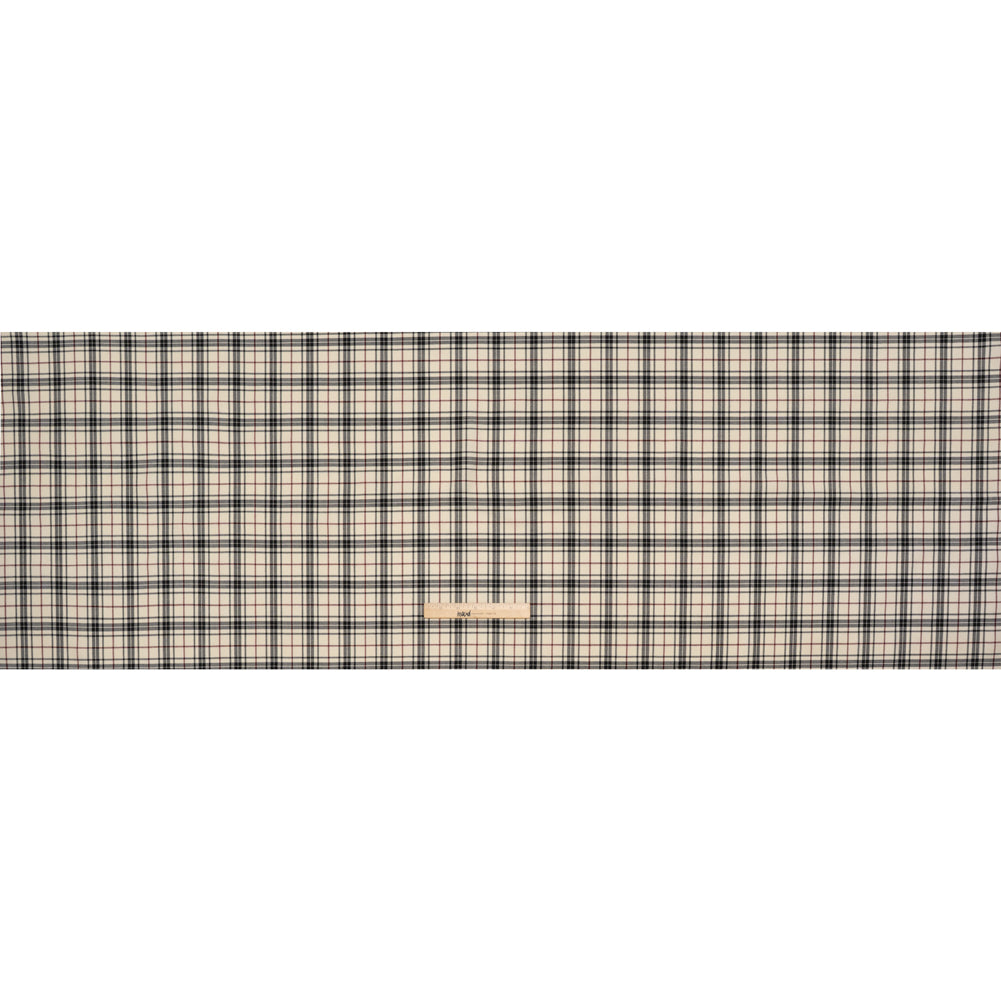 Virgin Wool Twill Made in Italy - Off White, Black and Wine Red Plaid Virgin Wool Twill Made in Italy - Off White, Black and Wine Red Plaid