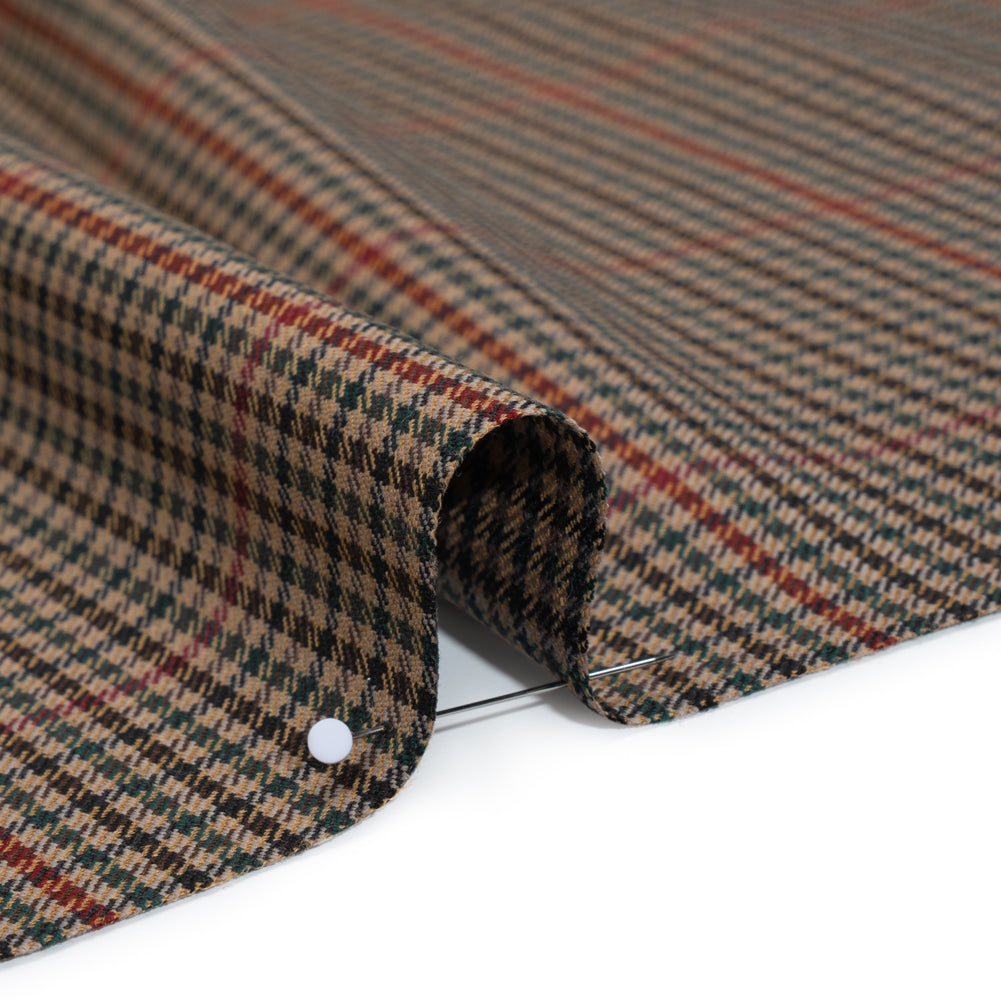Virgin Merino Wool Twill Suiting Made in Italy - Brown, Red and Blue Checks - Detail Virgin Merino Wool Twill Suiting Made in Italy - Brown, Red and Blue Checks - Detail