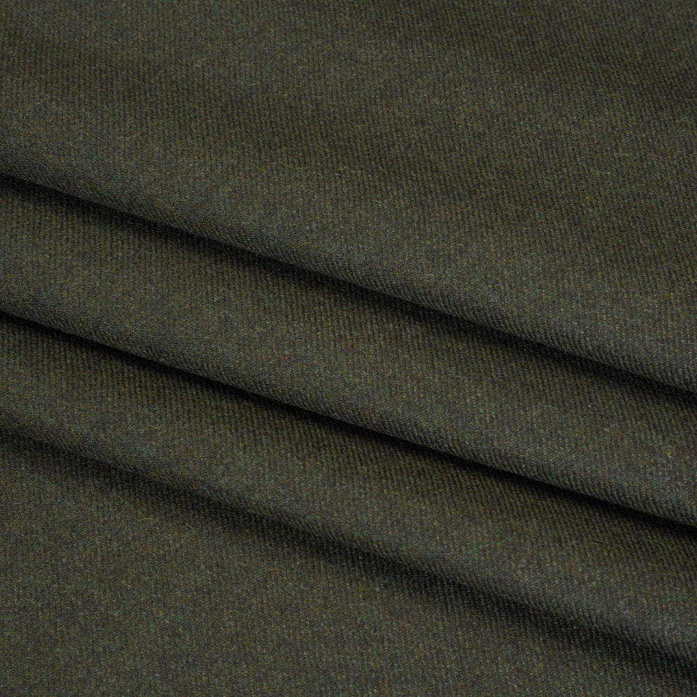 Brushed Virgin Wool Twill Made in Italy - Heathered Dark Forest Green Folded Brushed Virgin Wool Twill Made in Italy - Heathered Dark Forest Green Folded