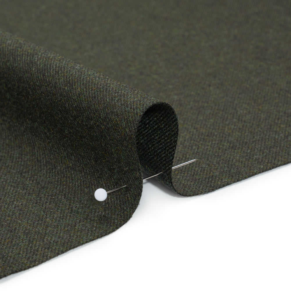 Brushed Virgin Wool Twill Made in Italy - Heathered Dark Forest Green Detail Brushed Virgin Wool Twill Made in Italy - Heathered Dark Forest Green Detail