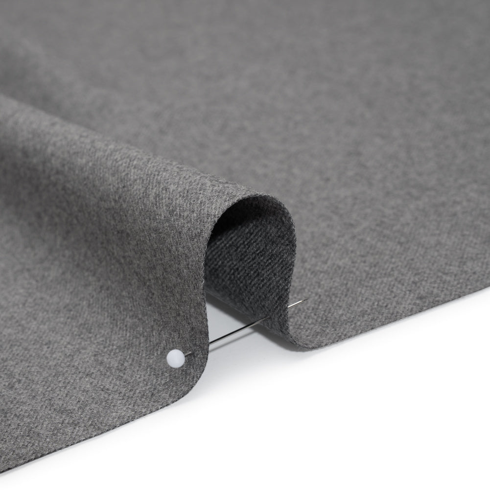 Brushed Virgin Wool Twill Made in Italy - Heathered Light Gray Brushed Virgin Wool Twill Made in Italy - Heathered Light Gray