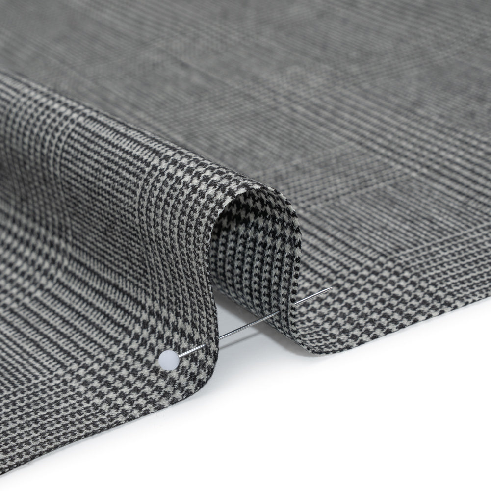Brushed Virgin Merino Wool Twill - Black and White Glen Plaid - Detail Brushed Virgin Merino Wool Twill - Black and White Glen Plaid - Detail