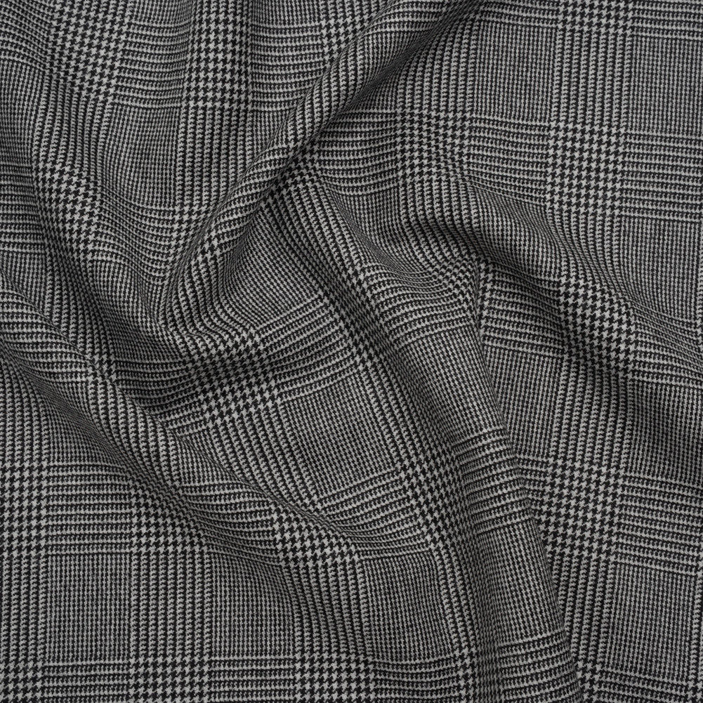 Brushed Virgin Merino Wool Twill - Black and White Glen Plaid Brushed Virgin Merino Wool Twill - Black and White Glen Plaid