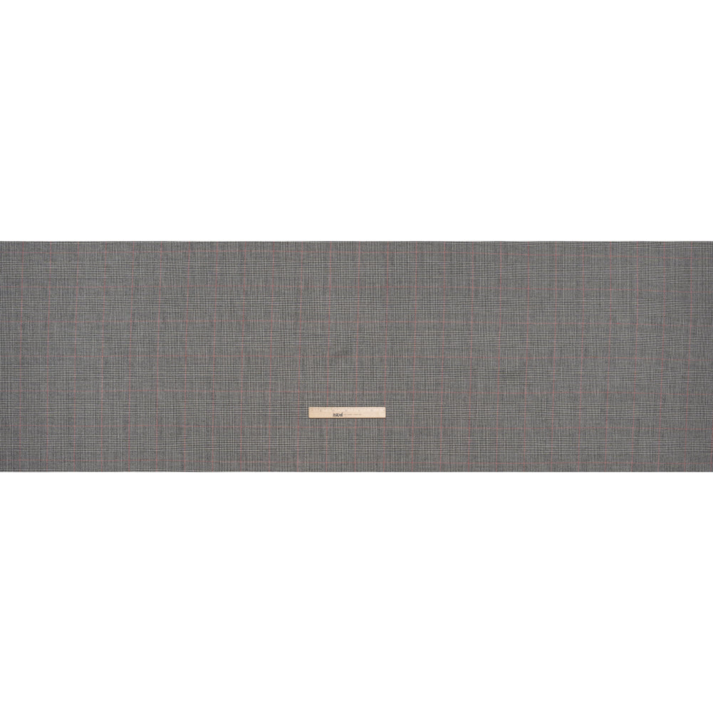 Brushed Virgin Merino Wool Twill - Black, White and Red Glen Plaid - Full Brushed Virgin Merino Wool Twill - Black, White and Red Glen Plaid - Full