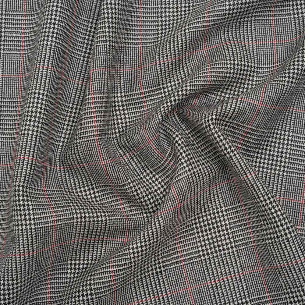 Brushed Virgin Merino Wool Twill - Black, White and Red Glen Plaid Brushed Virgin Merino Wool Twill - Black, White and Red Glen Plaid