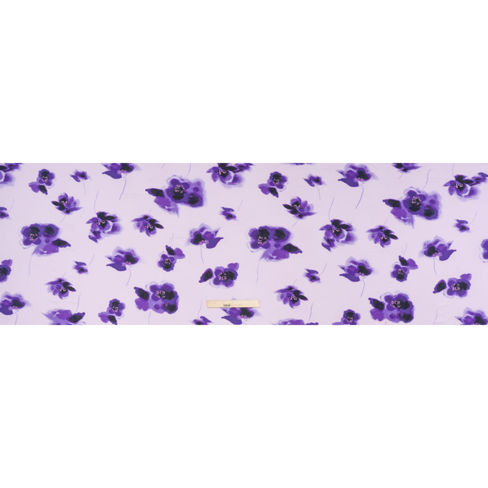 Stretch Polyester ITY Jersey - Purple and Lilac Painterly Florals - Deadstock Stretch Polyester ITY Jersey - Purple and Lilac Painterly Florals - Deadstock