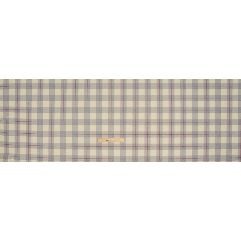 Brushed Recycled Polyester Jersey - Cream, Gray and Red Twill Plaid - Deadstock Brushed Recycled Polyester Jersey - Cream, Gray and Red Twill Plaid - Deadstock