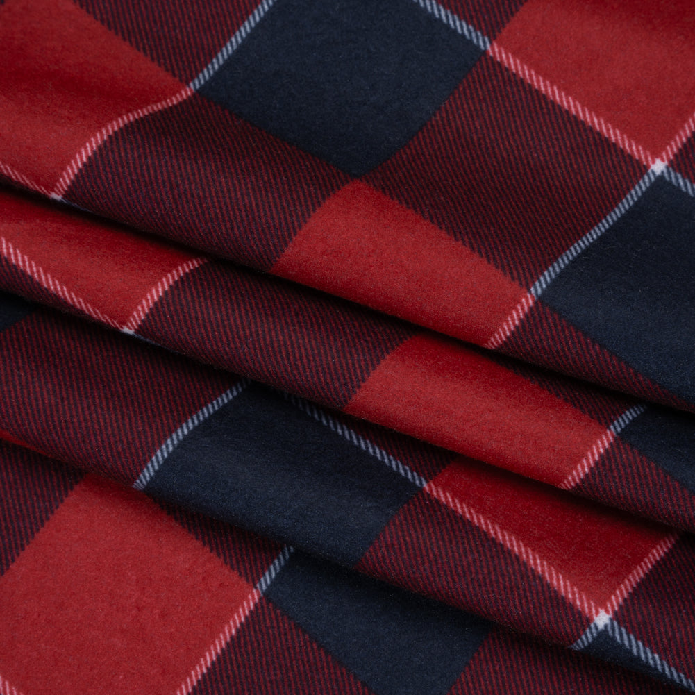 Brushed Recycled Polyester Jersey - Red and Navy Blue Twill Plaid - Deadstock Brushed Recycled Polyester Jersey - Red and Navy Blue Twill Plaid - Deadstock