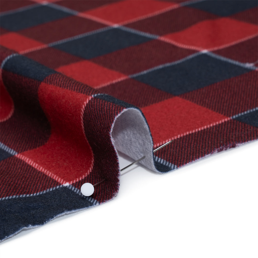 Brushed Recycled Polyester Jersey - Red and Navy Blue Twill Plaid - Deadstock Brushed Recycled Polyester Jersey - Red and Navy Blue Twill Plaid - Deadstock