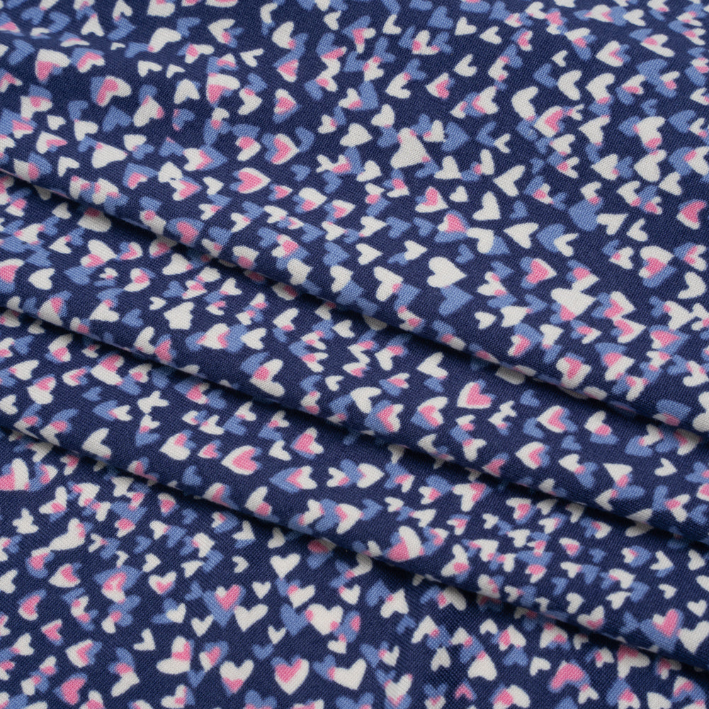 Stretch Polyester ITY Jersey - Blue, Periwinkle and Pink Explosion of Hearts - Deadstock Stretch Polyester ITY Jersey - Blue, Periwinkle and Pink Explosion of Hearts - Deadstock