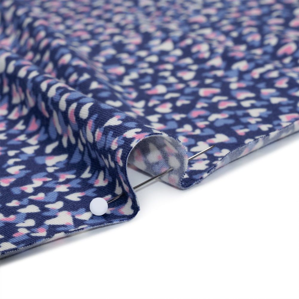 Stretch Polyester ITY Jersey - Blue, Periwinkle and Pink Explosion of Hearts - Deadstock Stretch Polyester ITY Jersey - Blue, Periwinkle and Pink Explosion of Hearts - Deadstock