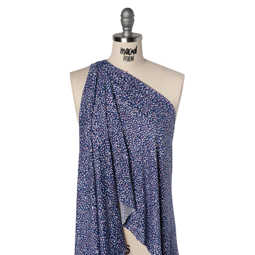 Stretch Polyester ITY Jersey - Blue, Periwinkle and Pink Explosion of Hearts - Deadstock Stretch Polyester ITY Jersey - Blue, Periwinkle and Pink Explosion of Hearts - Deadstock