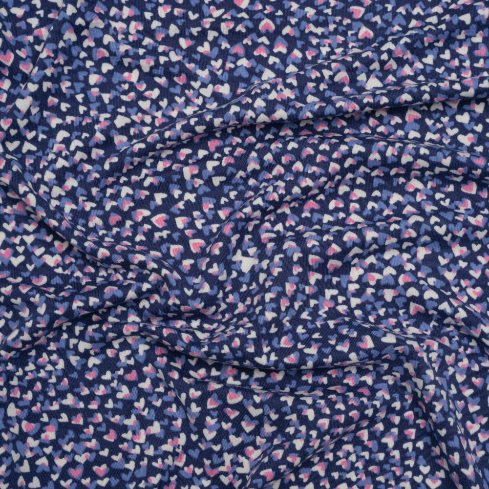 Stretch Polyester ITY Jersey - Blue, Periwinkle and Pink Explosion of Hearts - Deadstock Stretch Polyester ITY Jersey - Blue, Periwinkle and Pink Explosion of Hearts - Deadstock