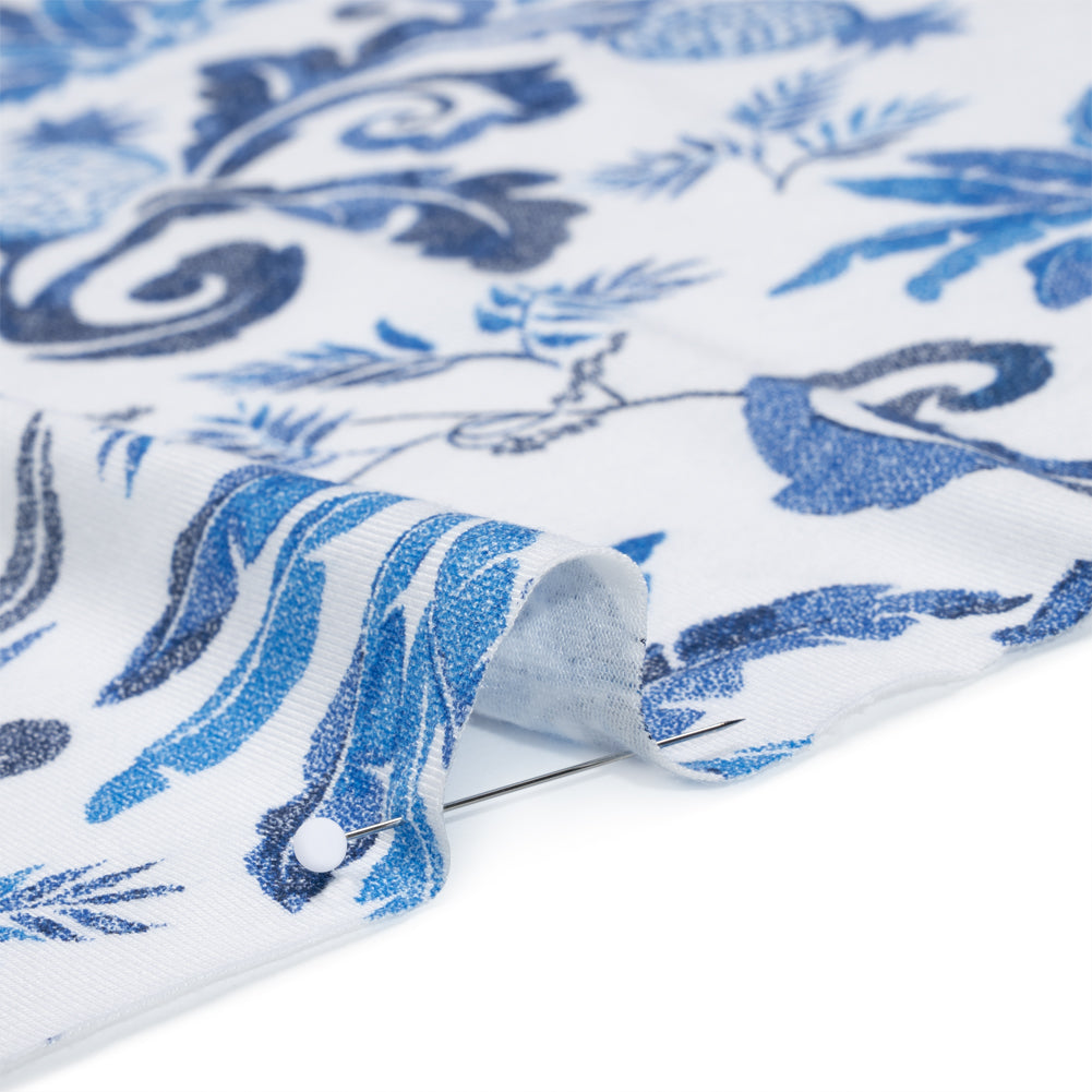 Stretch Rayon Jersey - Blue and White Tropical Palms - Deadstock Stretch Rayon Jersey - Blue and White Tropical Palms - Deadstock