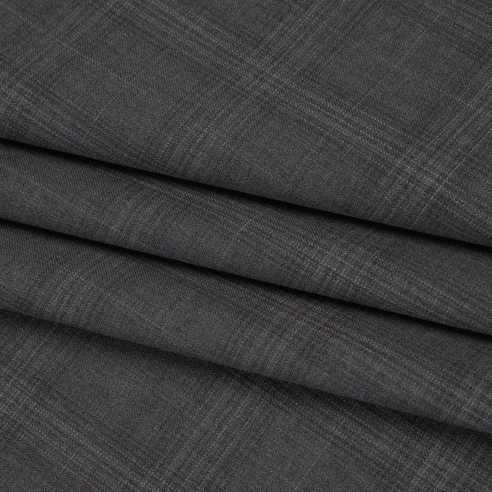 Super 100 Wool Suiting - Gray Monochromatic Plaid - Deadstock Super 100 Wool Suiting - Gray Monochromatic Plaid - Deadstock
