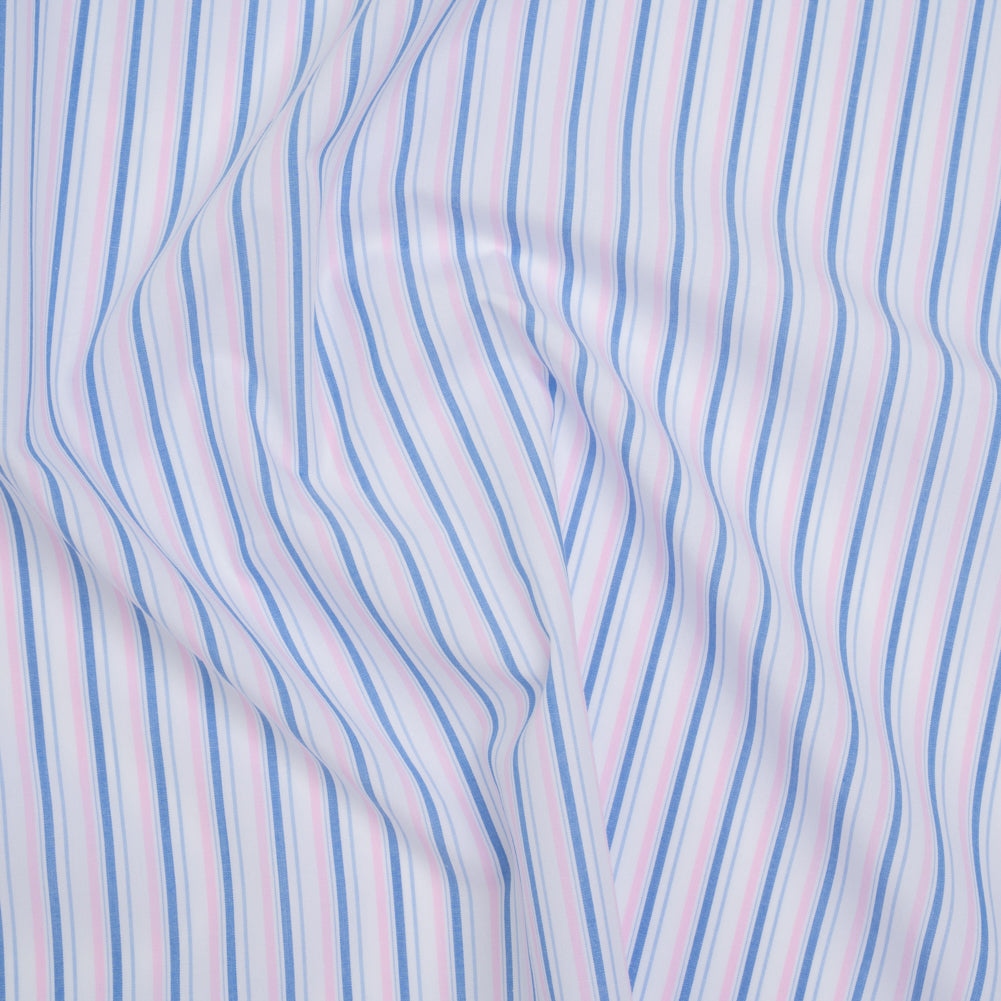 Cotton Shirting - Light Blue, Baby Pink and White Stripes - Deadstock Cotton Shirting - Light Blue, Baby Pink and White Stripes - Deadstock