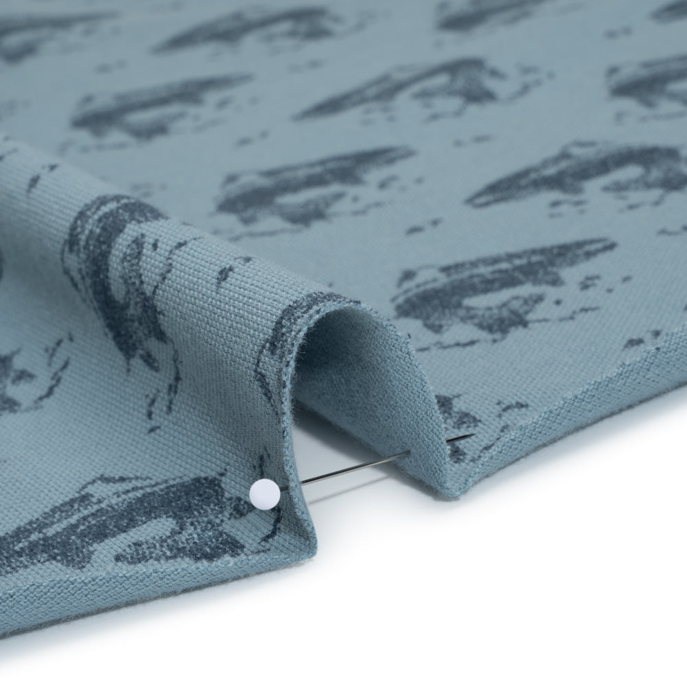 Cotton Pique Knit Print - Navy and Dusty Blue Whales - Deadstock Cotton Pique Knit Print - Navy and Dusty Blue Whales - Deadstock