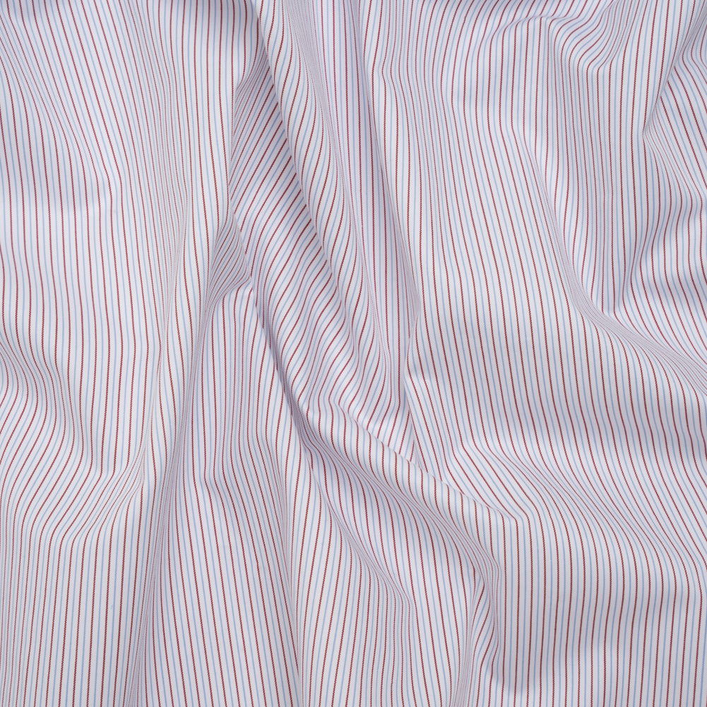 Cotton Twill Shirting - Light Blue, Brown and White Pinstripes - Deadstock Cotton Twill Shirting - Light Blue, Brown and White Pinstripes - Deadstock