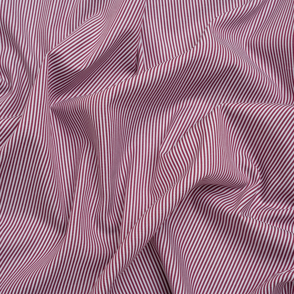 Cotton Shirting - Maroon and White Candy Stripes - Deadstock Cotton Shirting - Maroon and White Candy Stripes - Deadstock