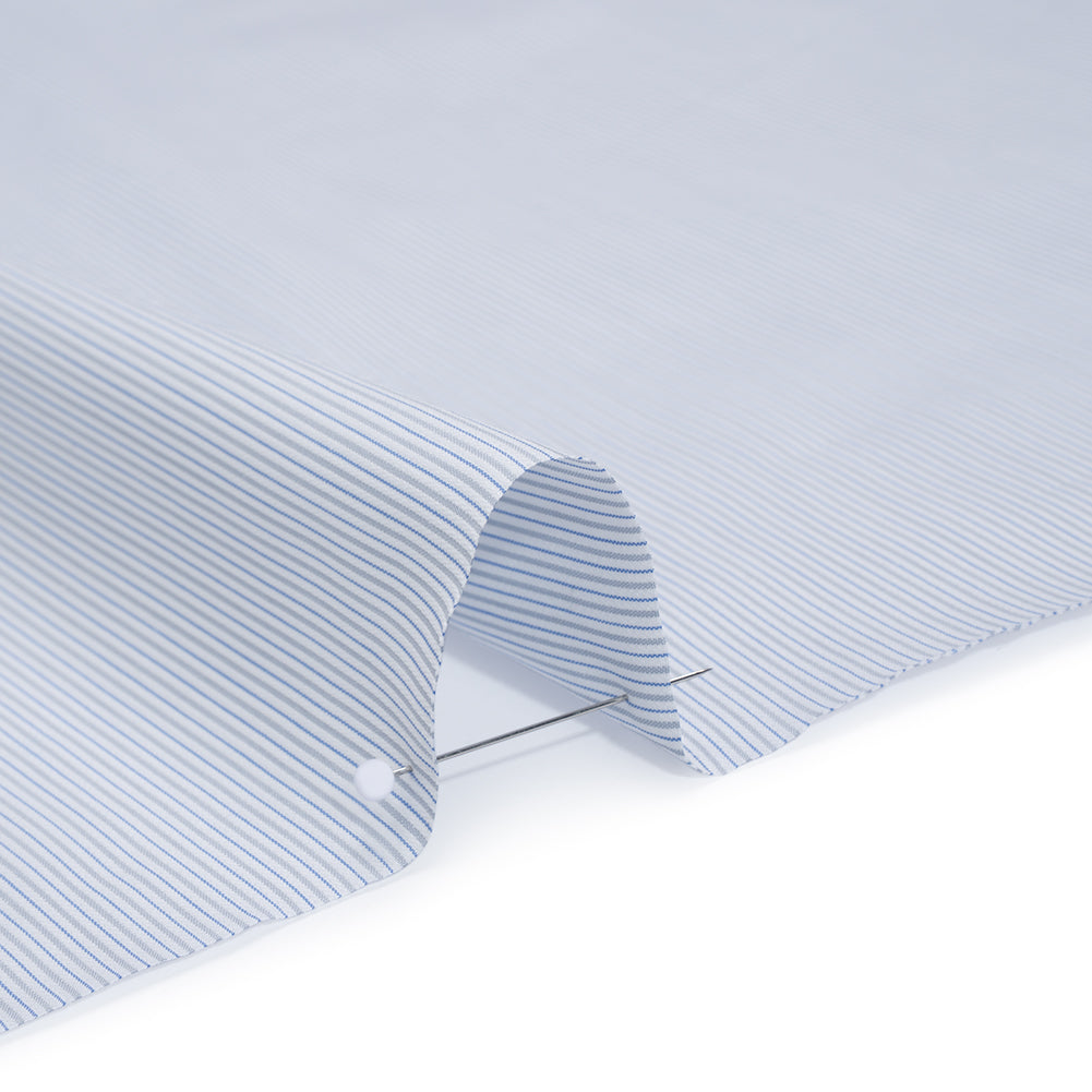 Cotton Twill Shirting - Country Blue, Light Gray and White Stripes Cotton Twill Shirting - Country Blue, Light Gray and White Stripes