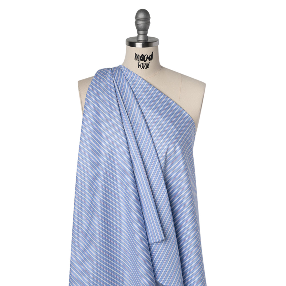 Cotton Twill Shirting - Air Blue, Lavender and White Stripes - Deadstock Cotton Twill Shirting - Air Blue, Lavender and White Stripes - Deadstock