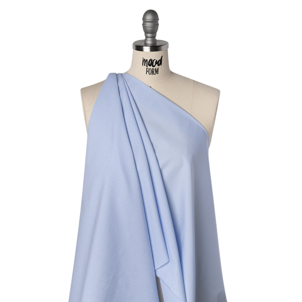 Cotton Poplin Shirting - Sky Blue and White Stripes - Deadstock Cotton Poplin Shirting - Sky Blue and White Stripes - Deadstock