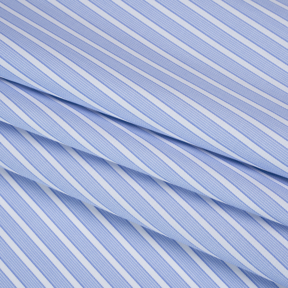 Cotton Twill Shirting - Light Blue and White Stripes - Deadstock Cotton Twill Shirting - Light Blue and White Stripes - Deadstock