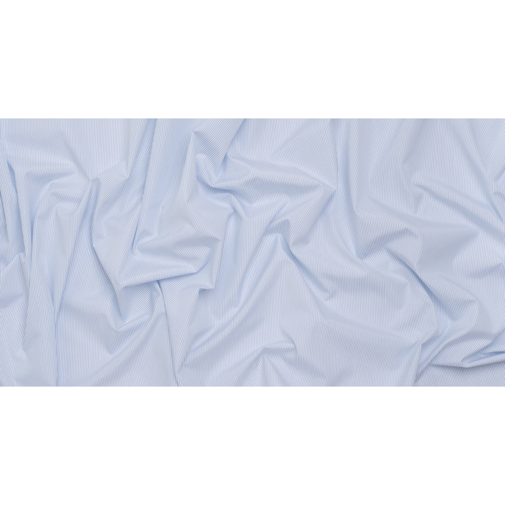 Cotton Poplin Shirting - French Blue and White Pinstripes - Designer Deadstock Cotton Poplin Shirting - French Blue and White Pinstripes - Designer Deadstock