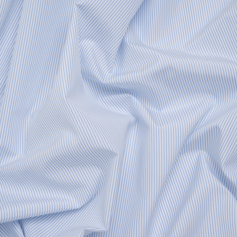Cotton Poplin Shirting - French Blue and White Pinstripes - Designer Deadstock Cotton Poplin Shirting - French Blue and White Pinstripes - Designer Deadstock